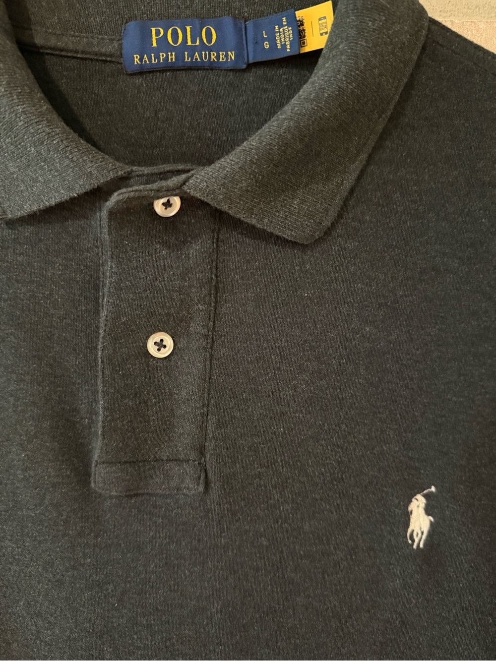 Polo by Ralph Lauren Charcoal Short-Sleeve Cotton Polo w/ White Pony Size Large